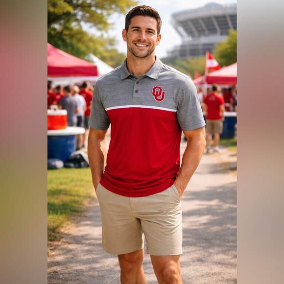 Fanatics Other - Oklahoma Sooners Polo Shirt Men’s Large Gray Red Fanatics NCAA Performance